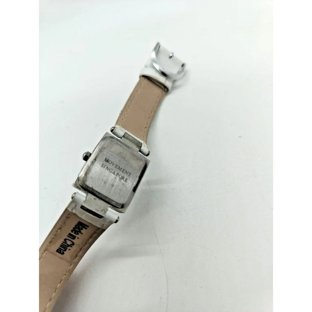 Vincelle Women’s Watch White Band Silver Tone Rhinestone Accent Needs Battery